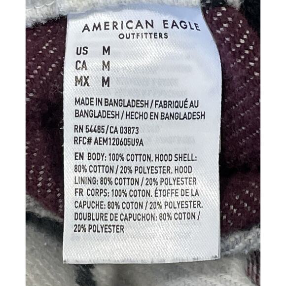 AE American Eagle Men’s Sz Medium Plaid Flannel Shirt Jacket With Removable Hood - Picture 12 of 13